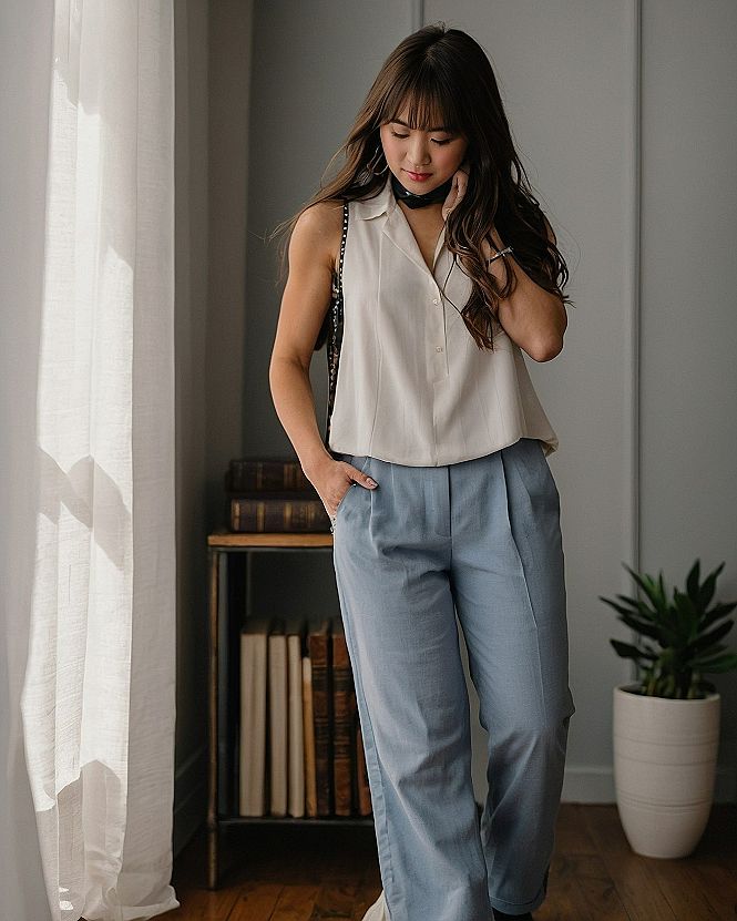 Pairing Sleeveless Blouses With Tailored Summer Trousers