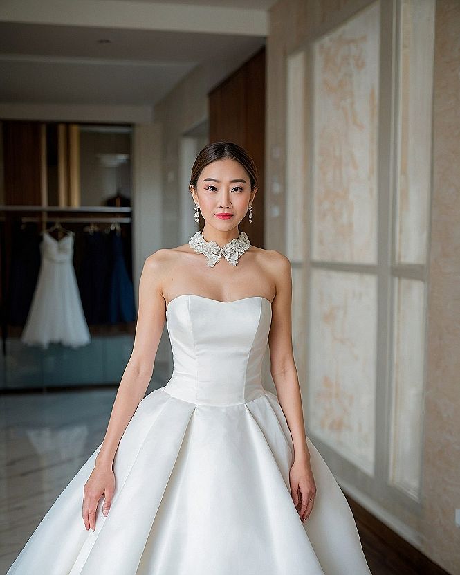 Styling an Ivory Satin Ball Gown with a Statement Collar