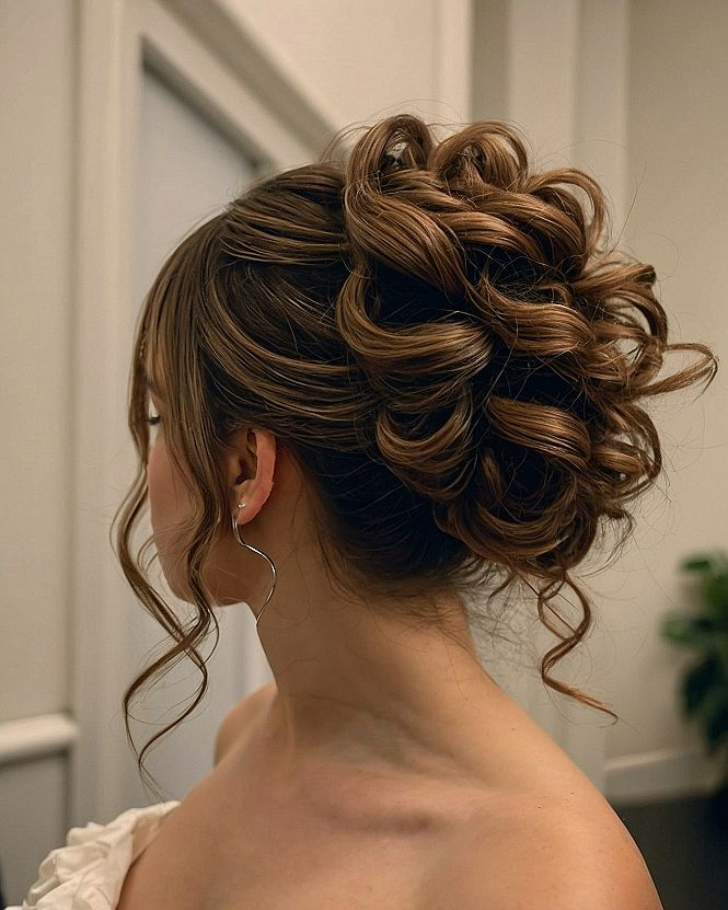 Textured High Updo With Loose Ringlets