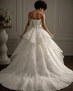 Pairing a Strapless Lace Mermaid Gown With a Spanish Veil
