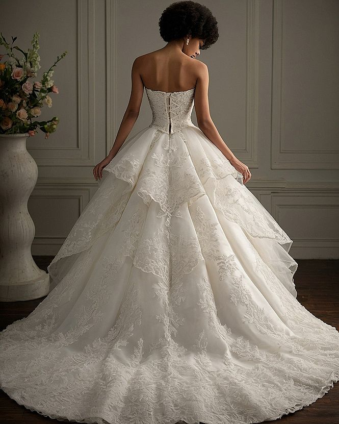 Pairing a Strapless Lace Mermaid Gown With a Spanish Veil