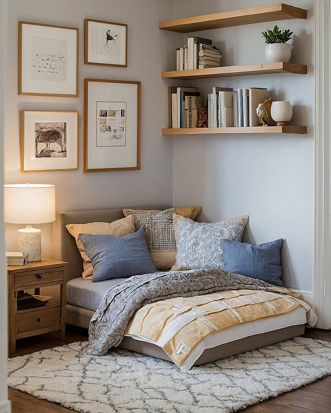 Maximizing a Small Corner with Floating Bookshelves