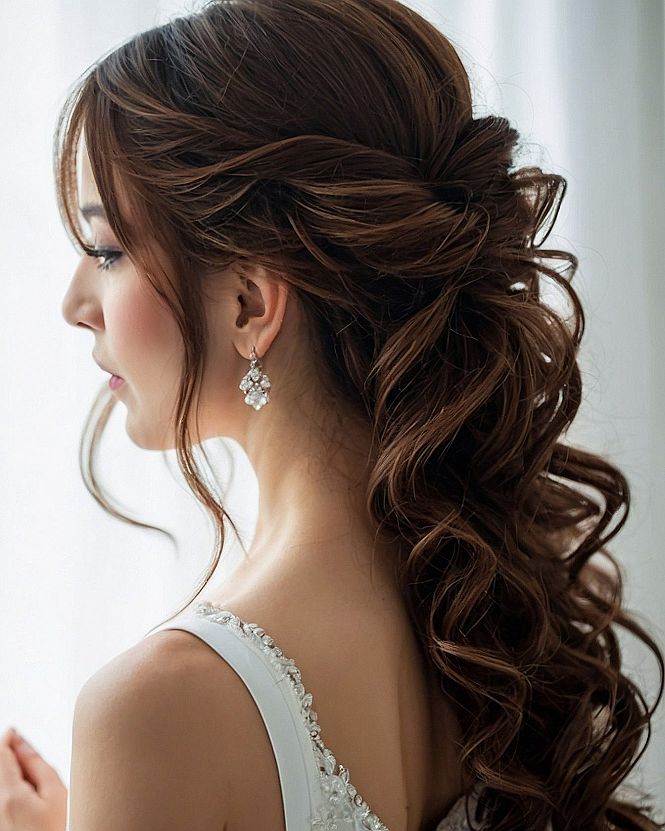 Balancing Volume and Flow in Long Half Up Wedding Hairstyles