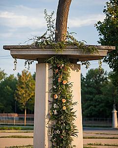 Using Stone Pillars and Natural Florals for Wedding Decor