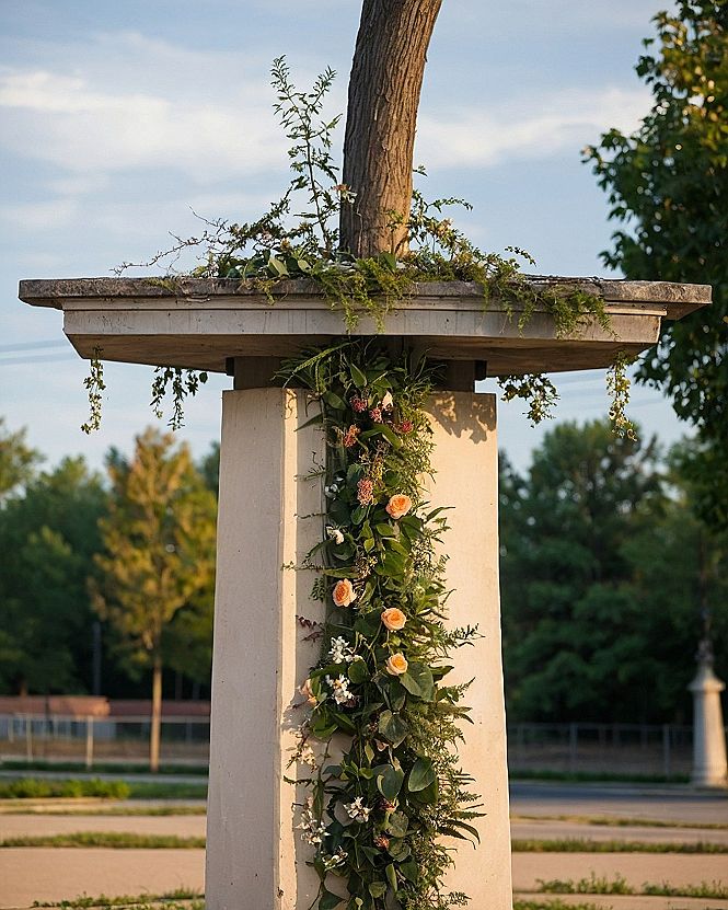 Using Stone Pillars and Natural Florals for Wedding Decor