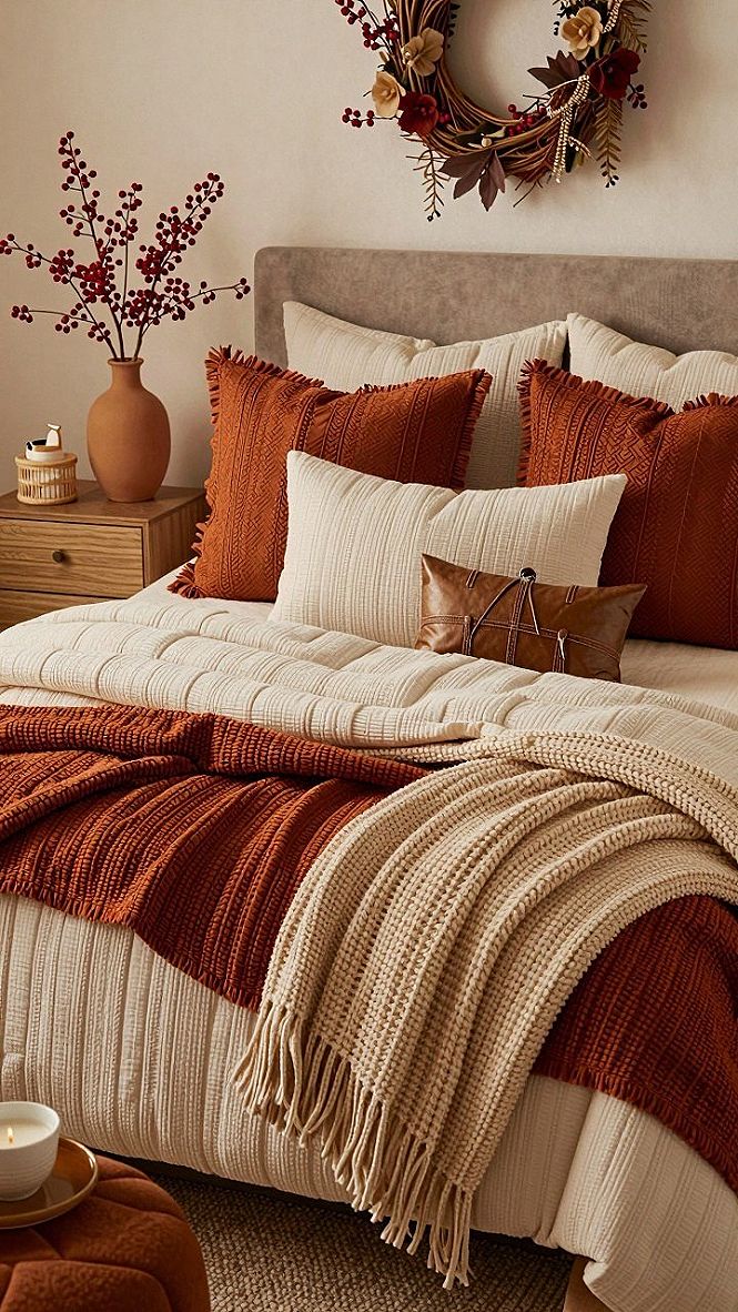 Adding Warm Autumn Accent Pillows to Your Bed
