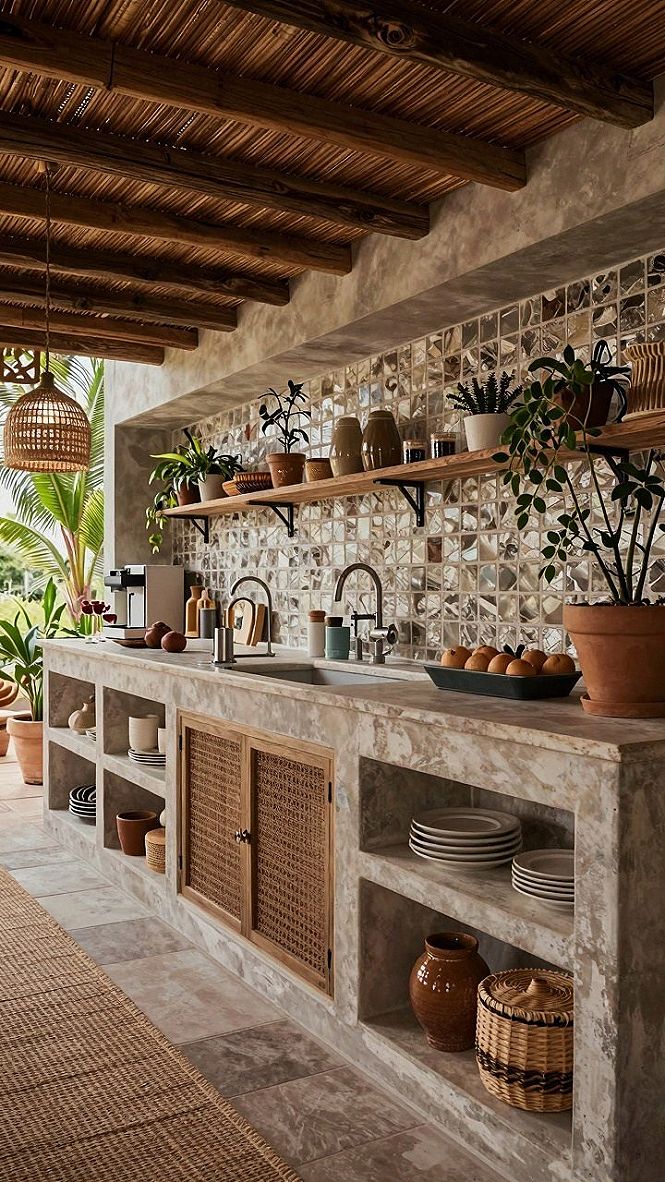 Using Open Concrete Shelves for Apothecary Storage