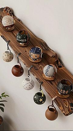 Displaying Handcrafted Ceramic Orbs On Natural Wood Shelves