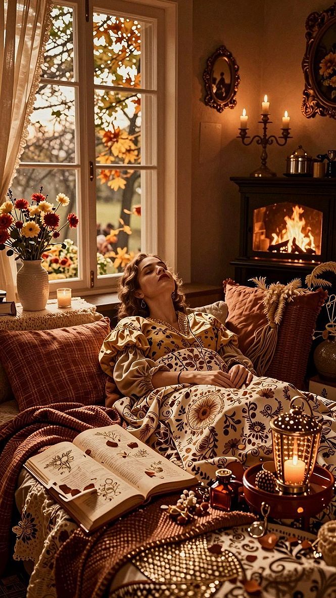 Using Indoor Fireplace Scenes for Your Autumn Background