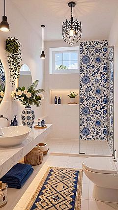 Adding Blue and White Patterns for Coastal Spa Appeal