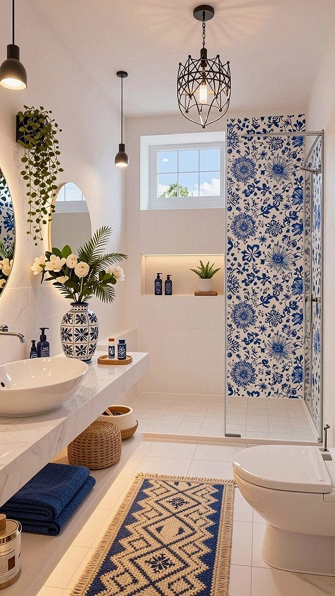 Adding Blue and White Patterns for Coastal Spa Appeal