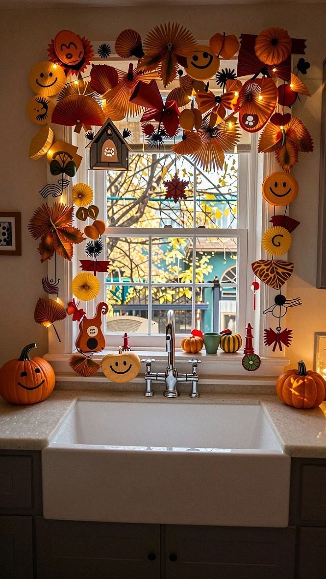 Framing Balcony Windows With Playful Autumn Paper Garlands