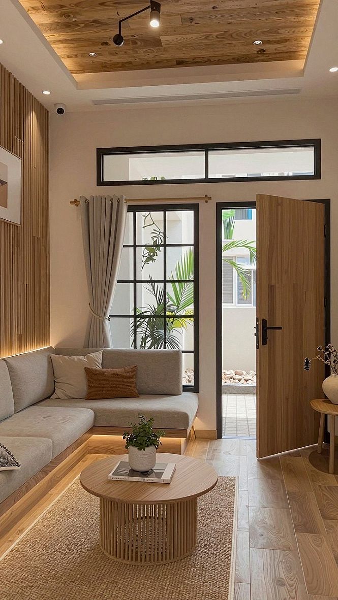 Adding Wooden Panels and Greenery to Cream Spaces