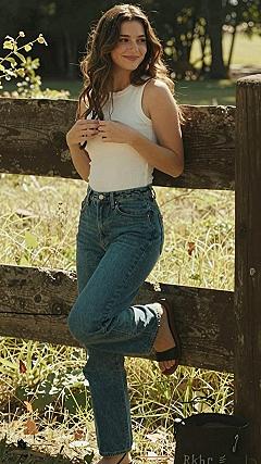 Pairing Simple Tank Tops With Mid Rise Denim