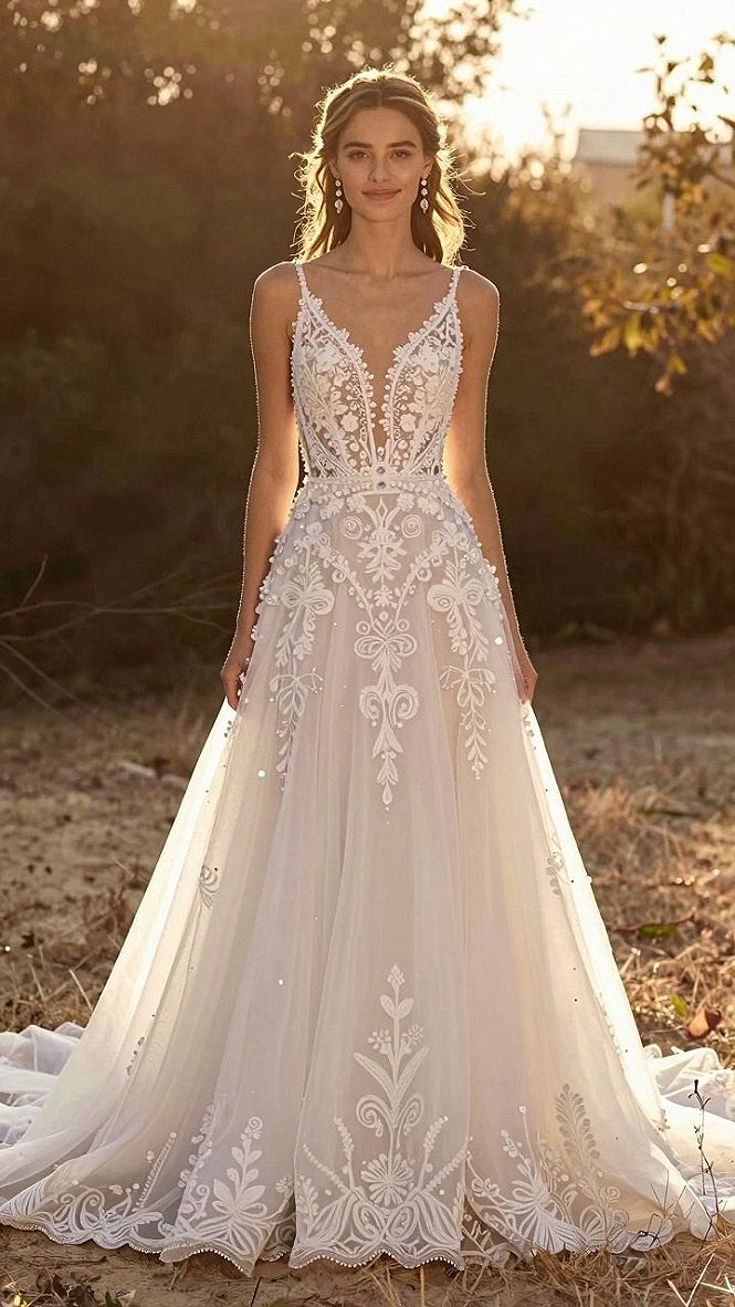Why a Structured V-Neck Bodice Shapes an A-Line Gown