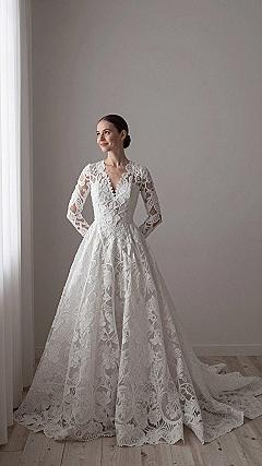 V-Neckline Long Sleeve Corset Mermaid Gown
