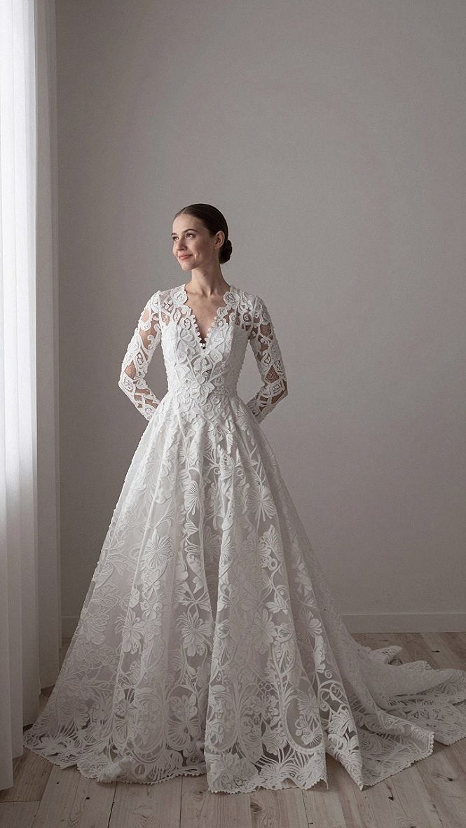 V-Neckline Long Sleeve Corset Mermaid Gown