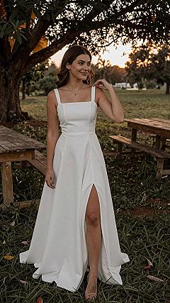 Styling a Minimalist Square Neckline Gown with a Leg Slit