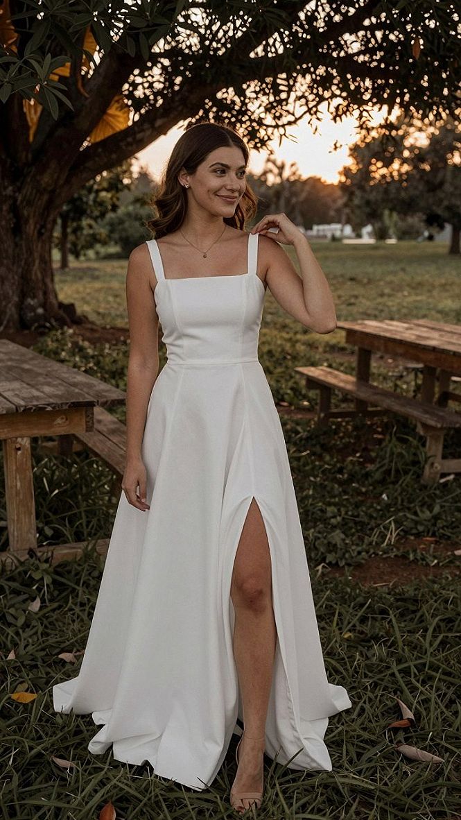 Styling a Minimalist Square Neckline Gown with a Leg Slit