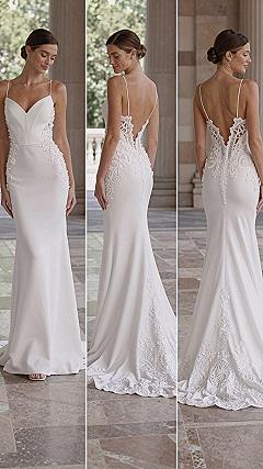 Sleek Spaghetti Strap Halter Wedding Dresses with Open Backs