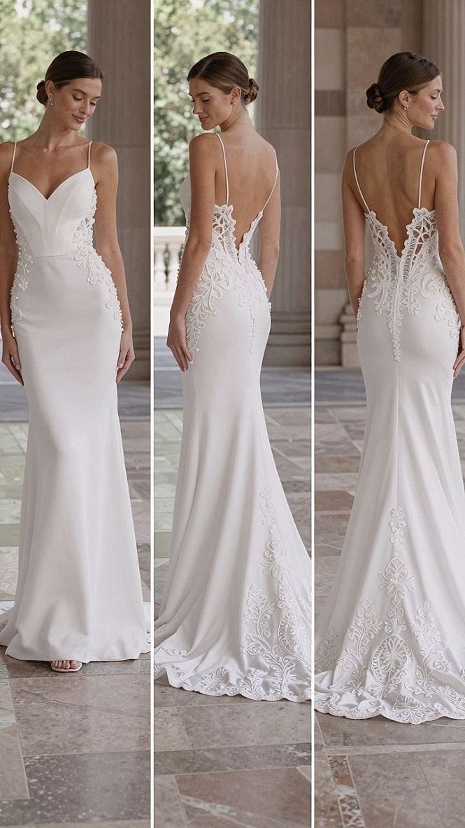 Sleek Spaghetti Strap Halter Wedding Dresses with Open Backs