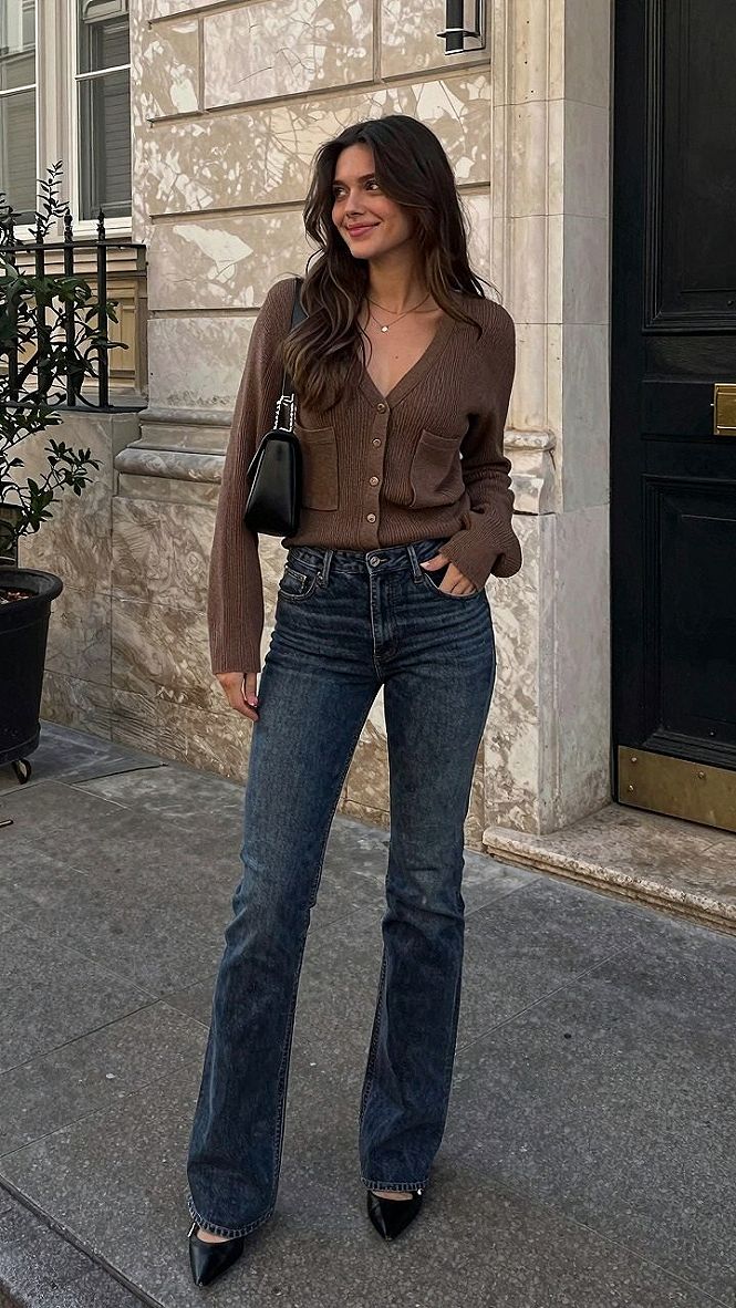 Pairing Button-Up Sweaters With Slim Denim And Boots