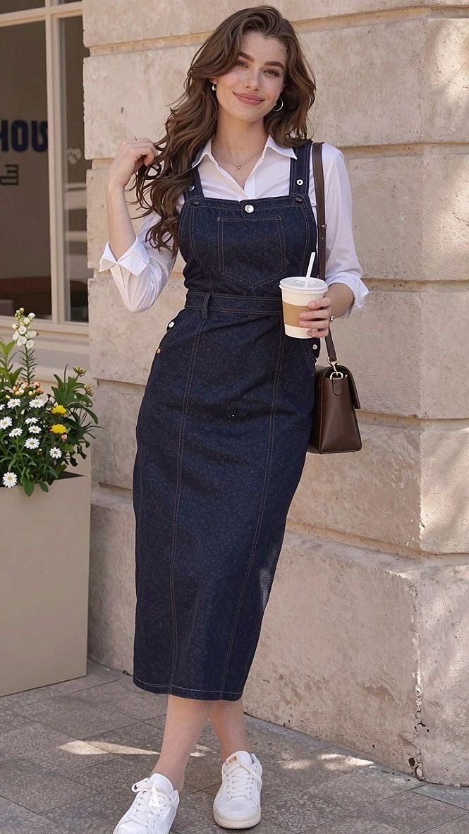 Pairing a Structured Denim Jumper with a Crisp Button-Down Shirt