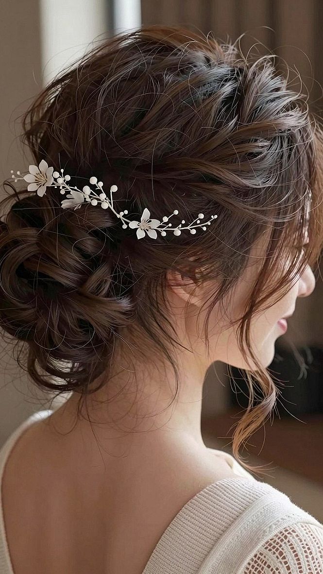 Styling A Textured Updo With Floral Hair Vine Accents