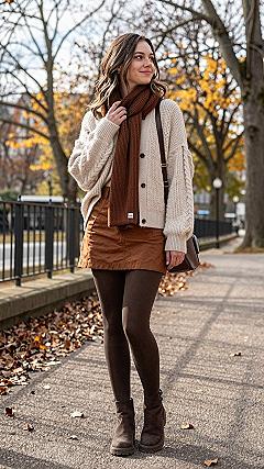 Styling a Cozy Cardigan With Tights and Boots