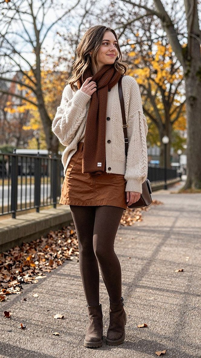 Styling a Cozy Cardigan With Tights and Boots