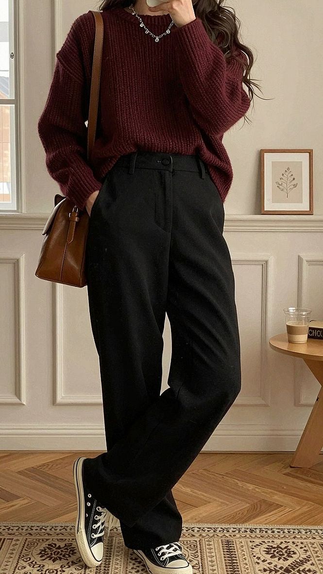 Styling Chunky Crewneck Sweaters with Relaxed Trousers