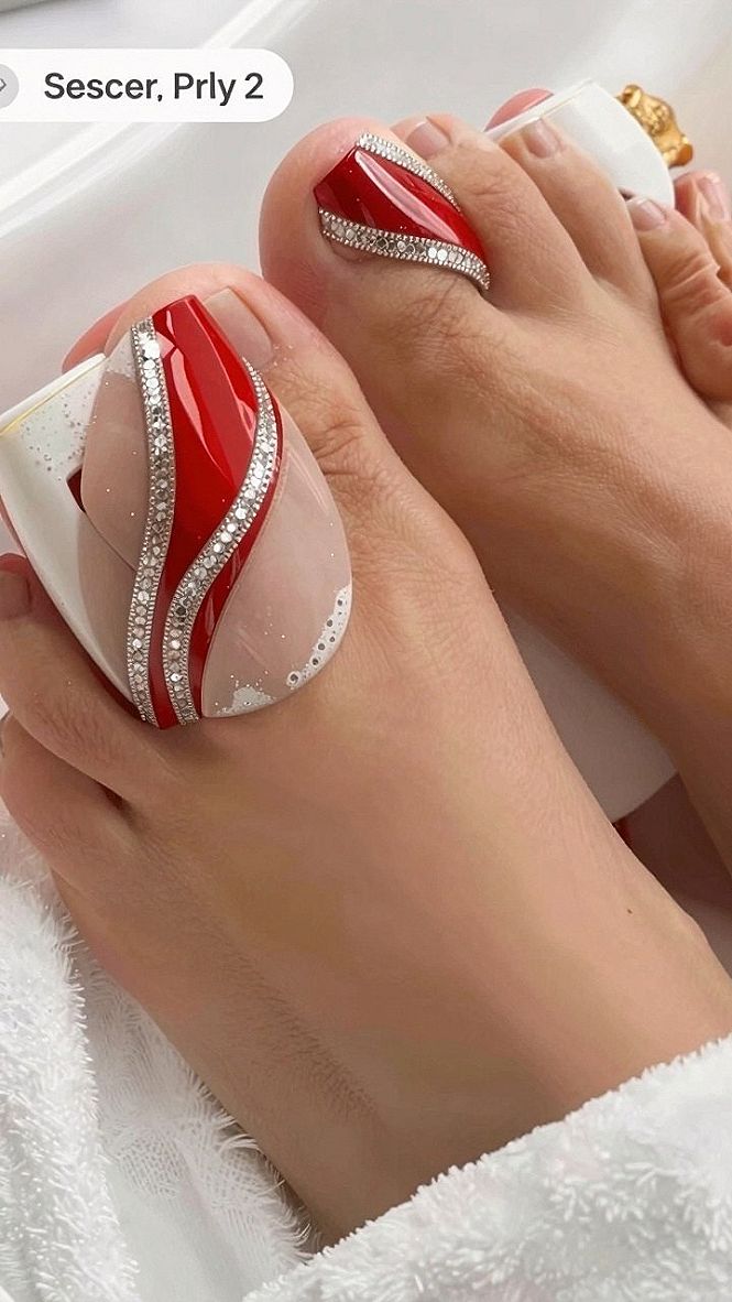 Adding Sparkling Rhinestones to Burgundy Gel Pedicures