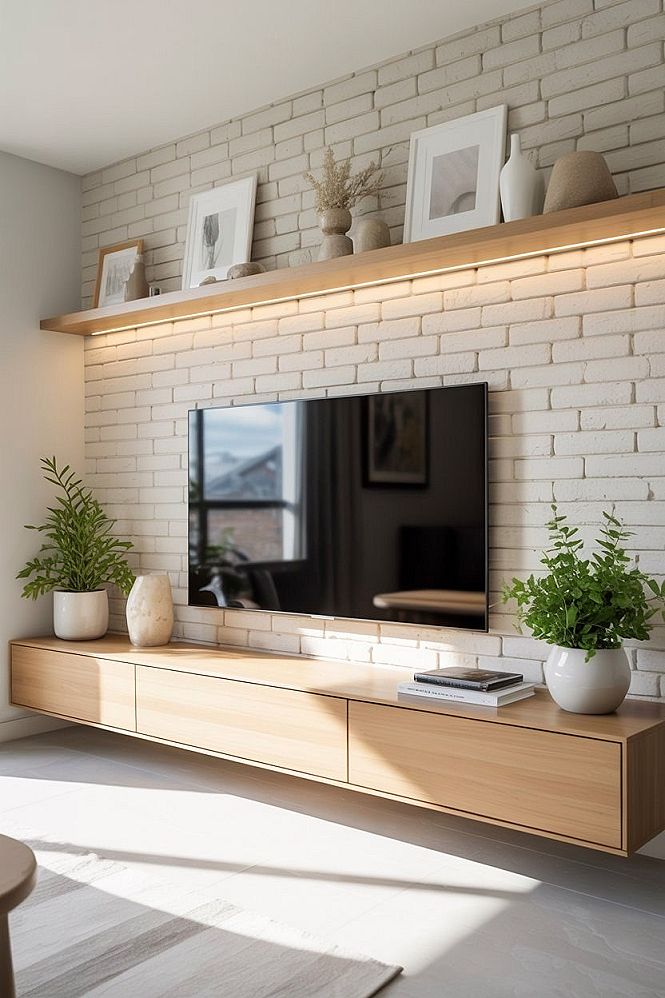 Simple Accent Walls for Mounted TVs: White Brick Charm