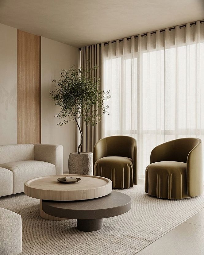 Minimalist Lounge Room: Modern Neutrals & Chic Green Accents