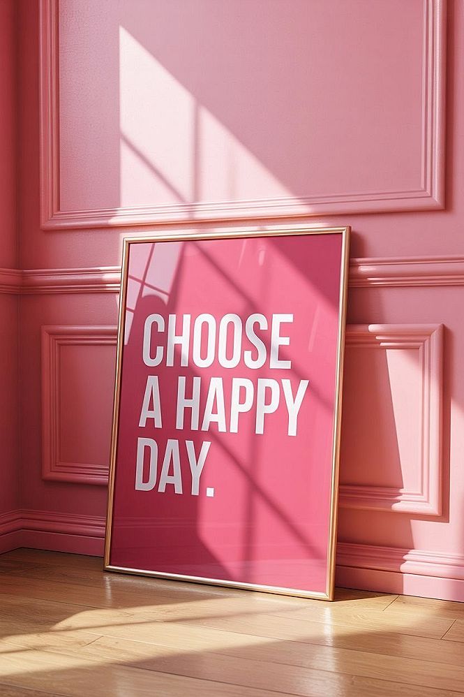 Choose Happy: Pink Inspirational Wall Print for a Joyful Space
