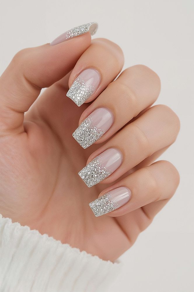 Sparkling Silver Glitter Graduation Nails for 2025