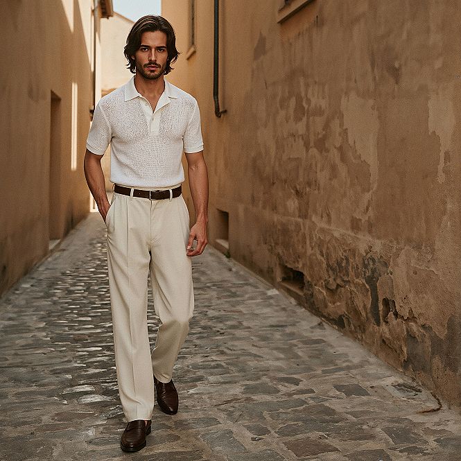 European Men's Summer Style: Linen Pants & Polo Perfection