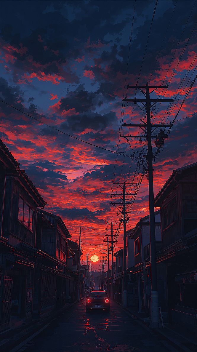Aesthetic Desktop Scenery: Sunset Street View 8K Wallpaper