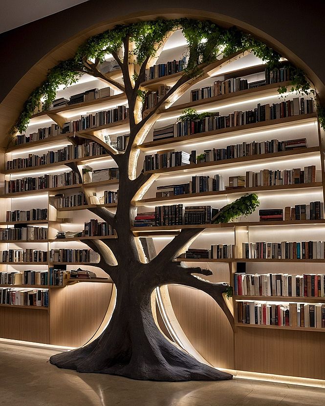 Designing a Tree-Inspired Bookshelf Wall for Large Rooms