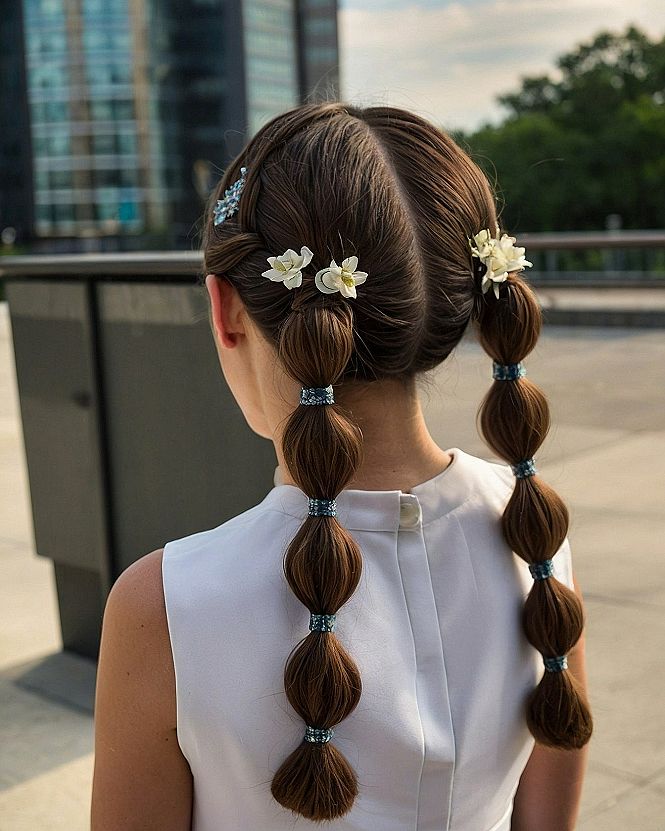 Choosing Playful Bubble Braids with Hair Ties