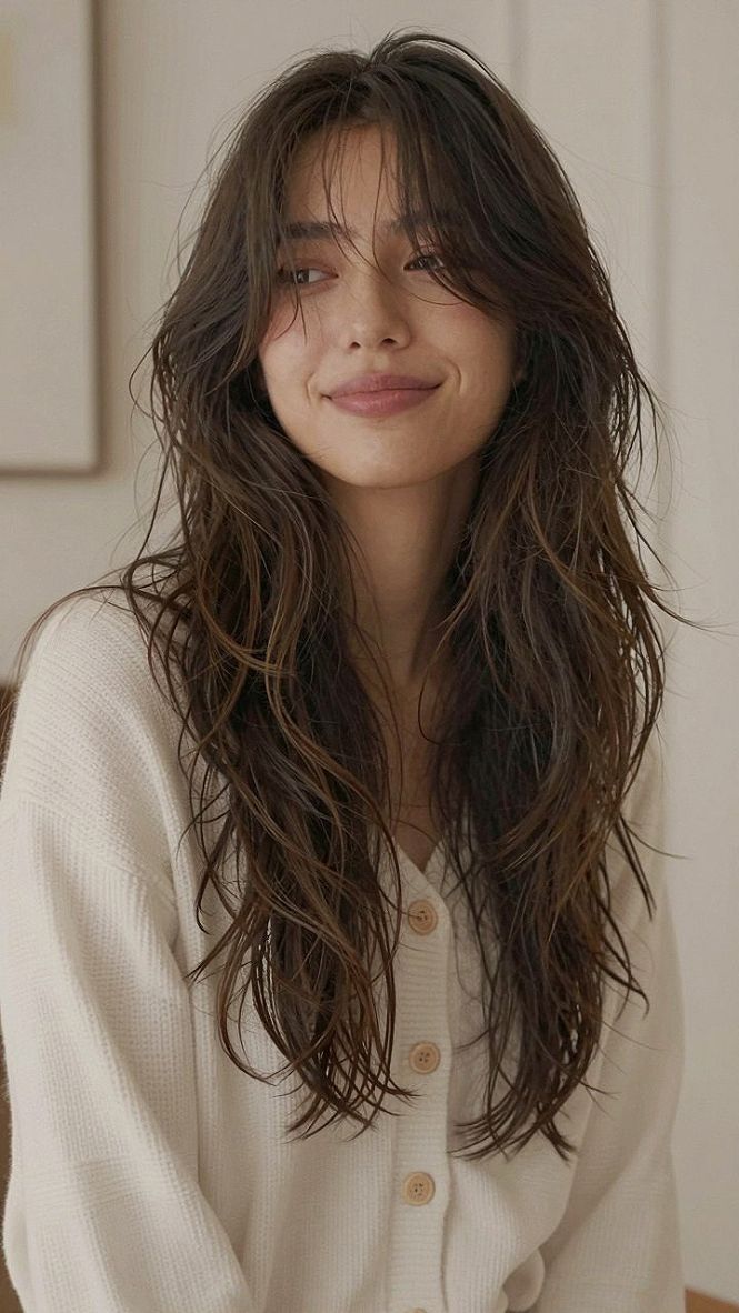 Choosing Textured Waves with Long Curtain Bangs