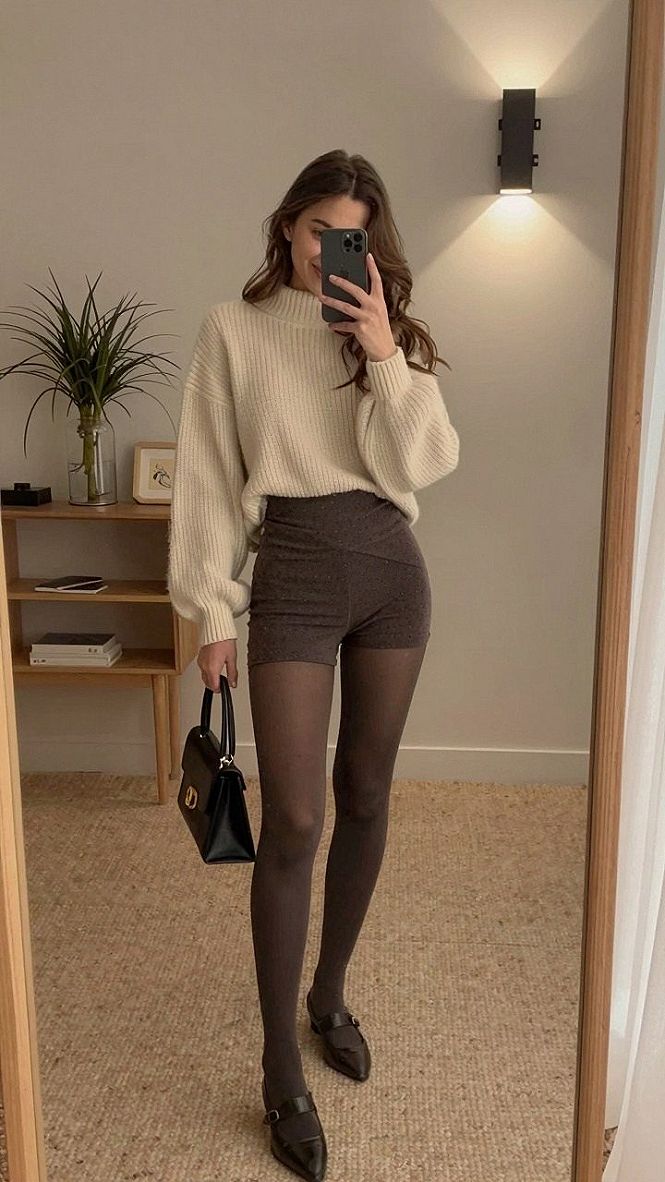 Pairing an Oversized Turtleneck with Fitted Shorts