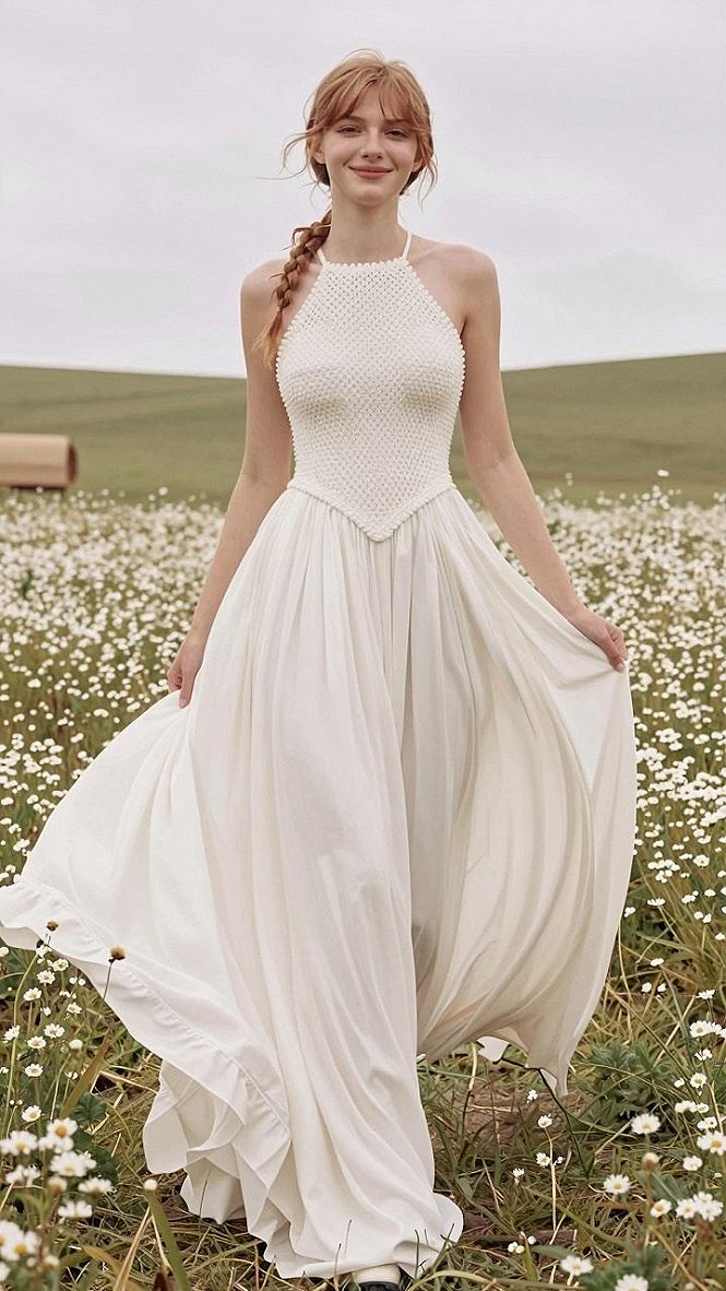 Textured Bodice Halter Wedding Gowns for Outdoor Ceremonies