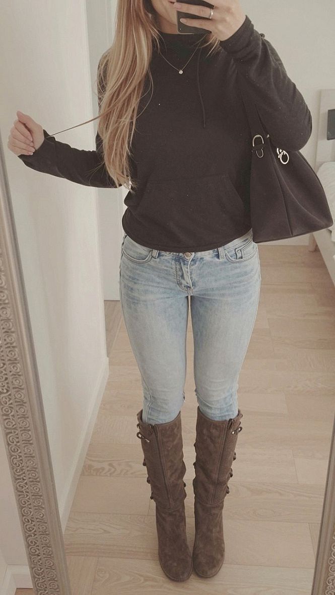 Choosing Hooded Tops With Tight Denim And Tall Boots