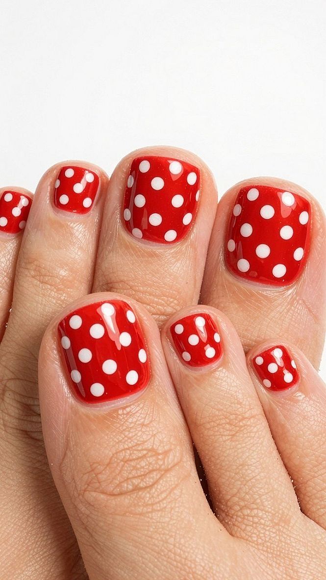 Choosing Between Solid Red Polishes and Playful Polka Dot Pedicures