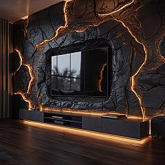 Dramatic Stone Walls & Lighting: Modern TV Wall Makeover