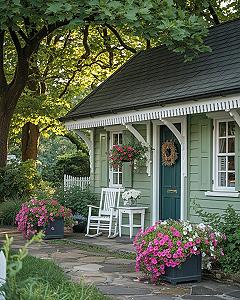 Enchanting English Cottage Style: Cute Green Tiny Home Exterior