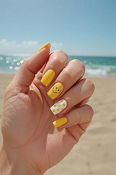 Sunshine Bright: Vibrant Acrylic Beach Nails for Summer Fun