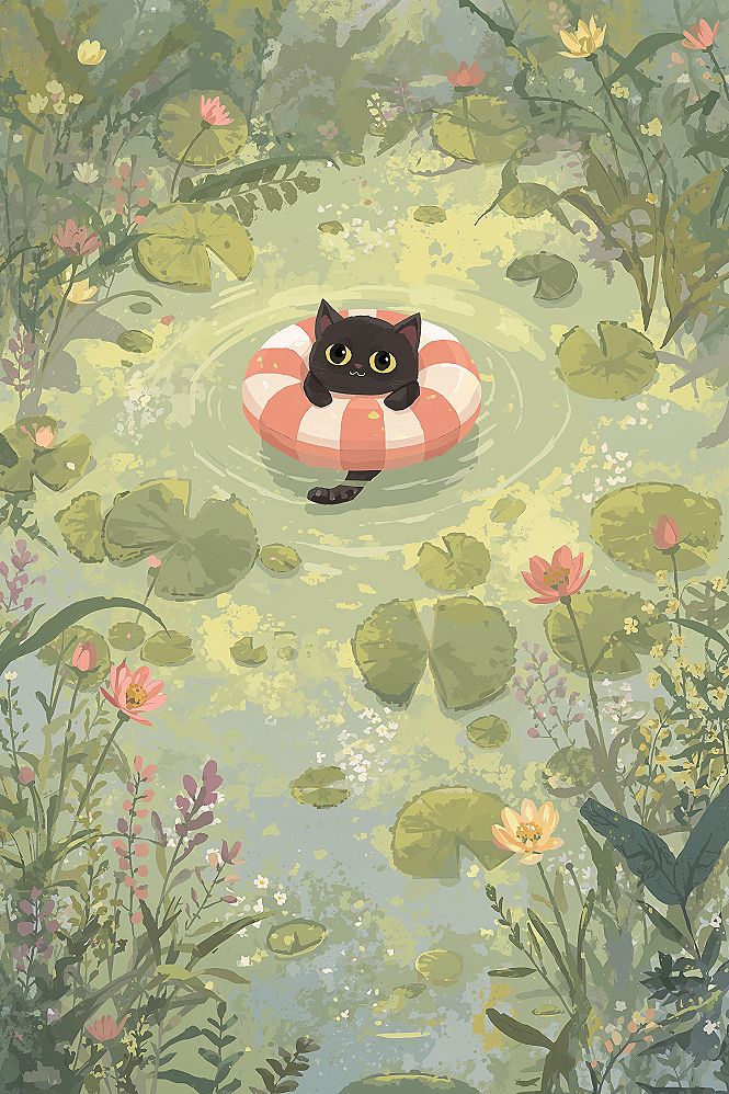 Summer Bliss: Cute Cats and Water Lilies for Your Desktop