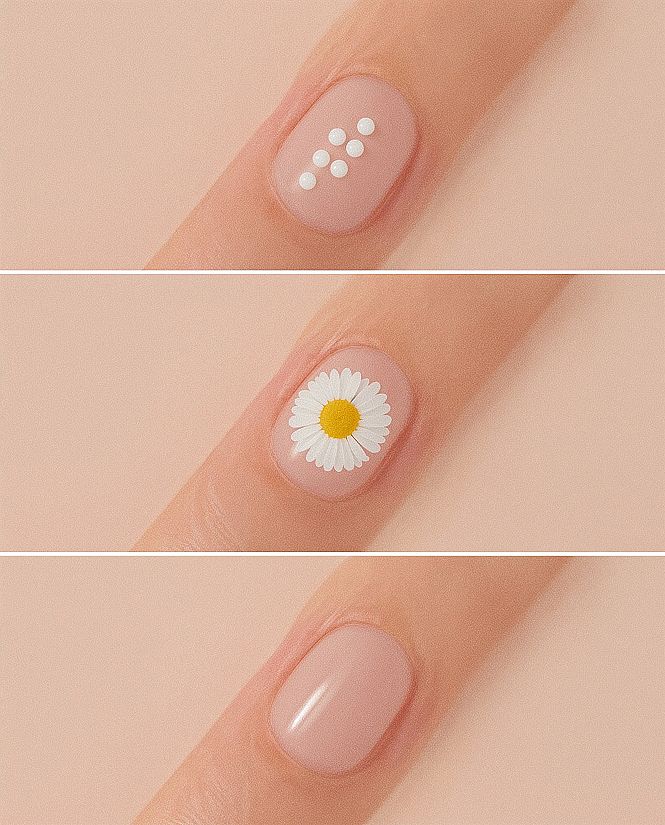 Simple Spring Nail Art: Charming Half-Daisy Side Accent